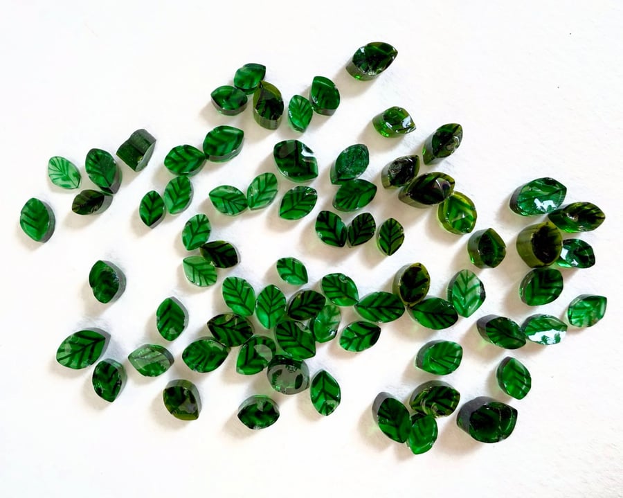 Transparent green leaf murrini made with Bullseye 90coe glass