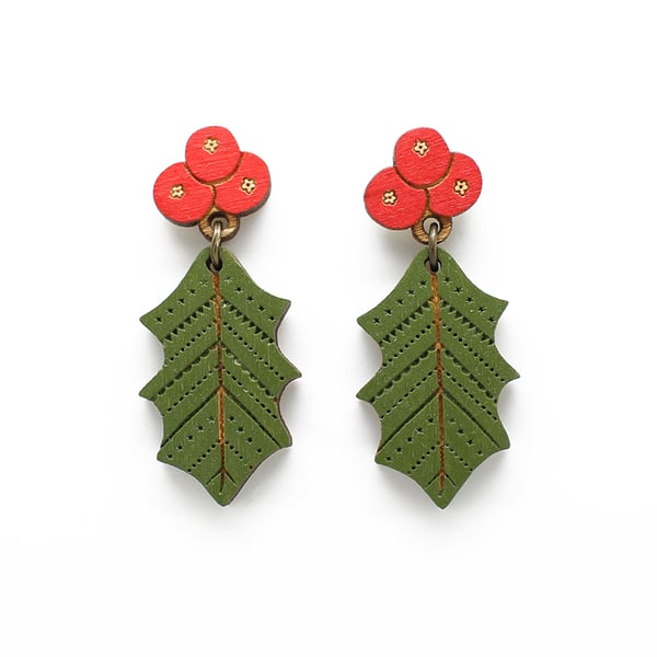 Christmas Holly Drop Earrings