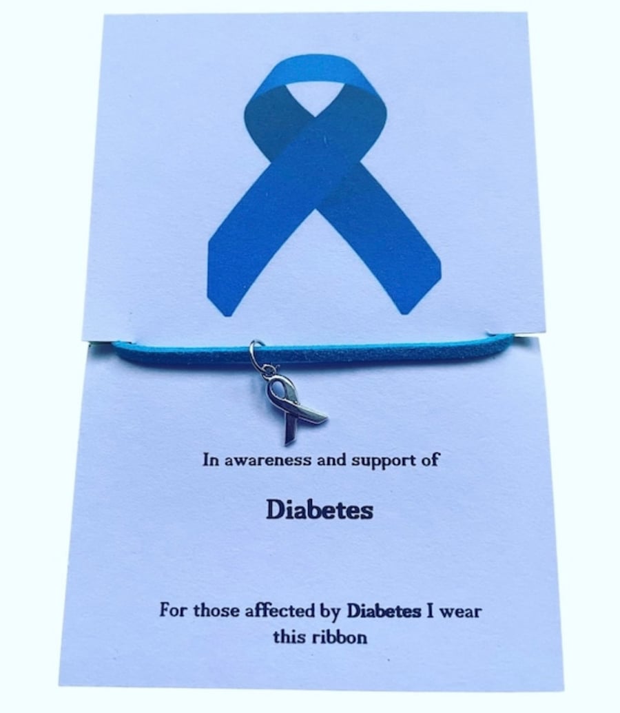 Diabetes awareness wish bracelet ribbon charm corded wish bracelet gift