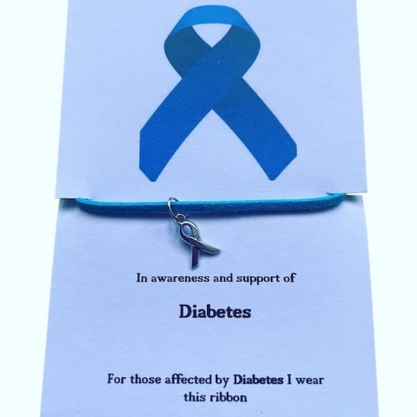 Diabetes awareness wish bracelet ribbon charm corded wish bracelet gift