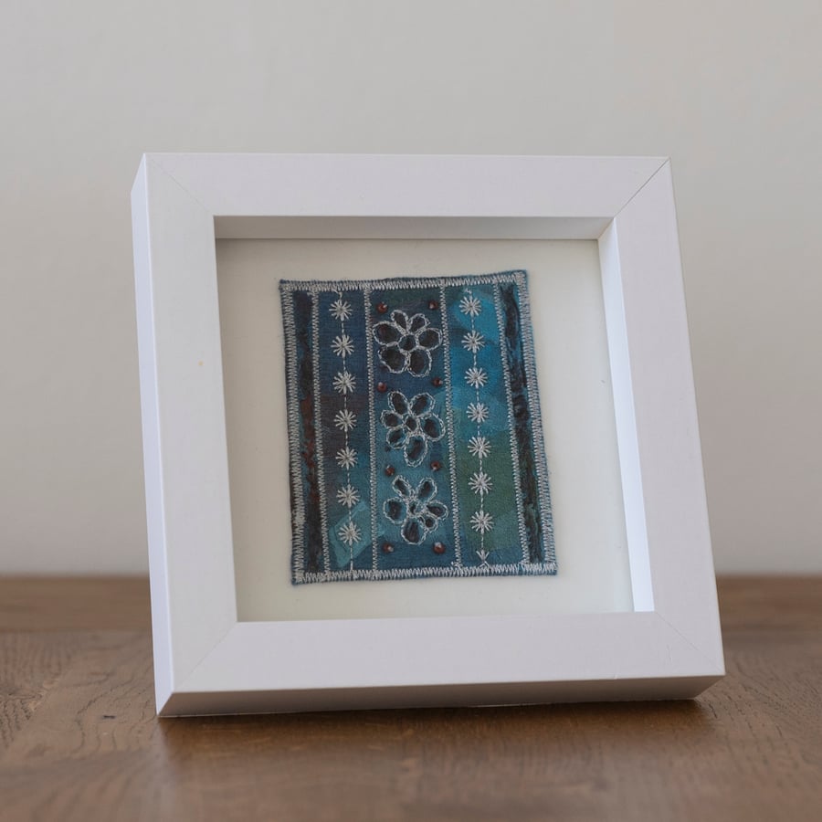 Framed Mini Free Motion Embroidery and Beaded Textile Art 
