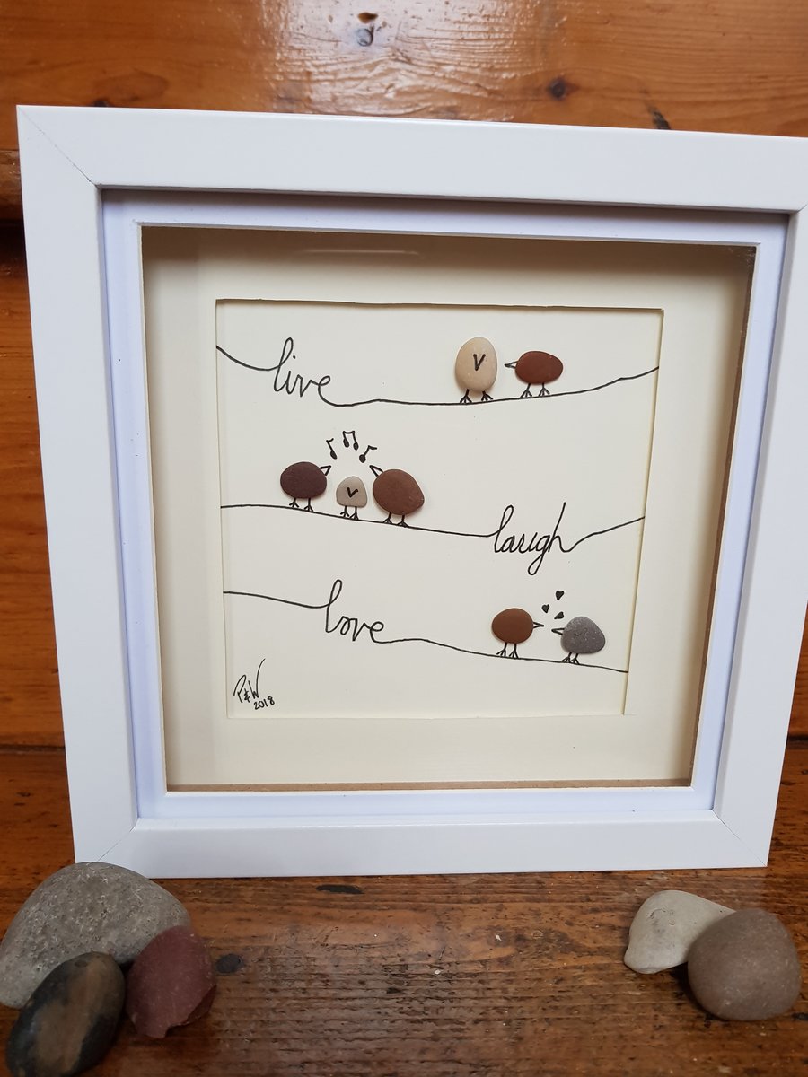 Live, Laugh, Love. Bird Pebble Art