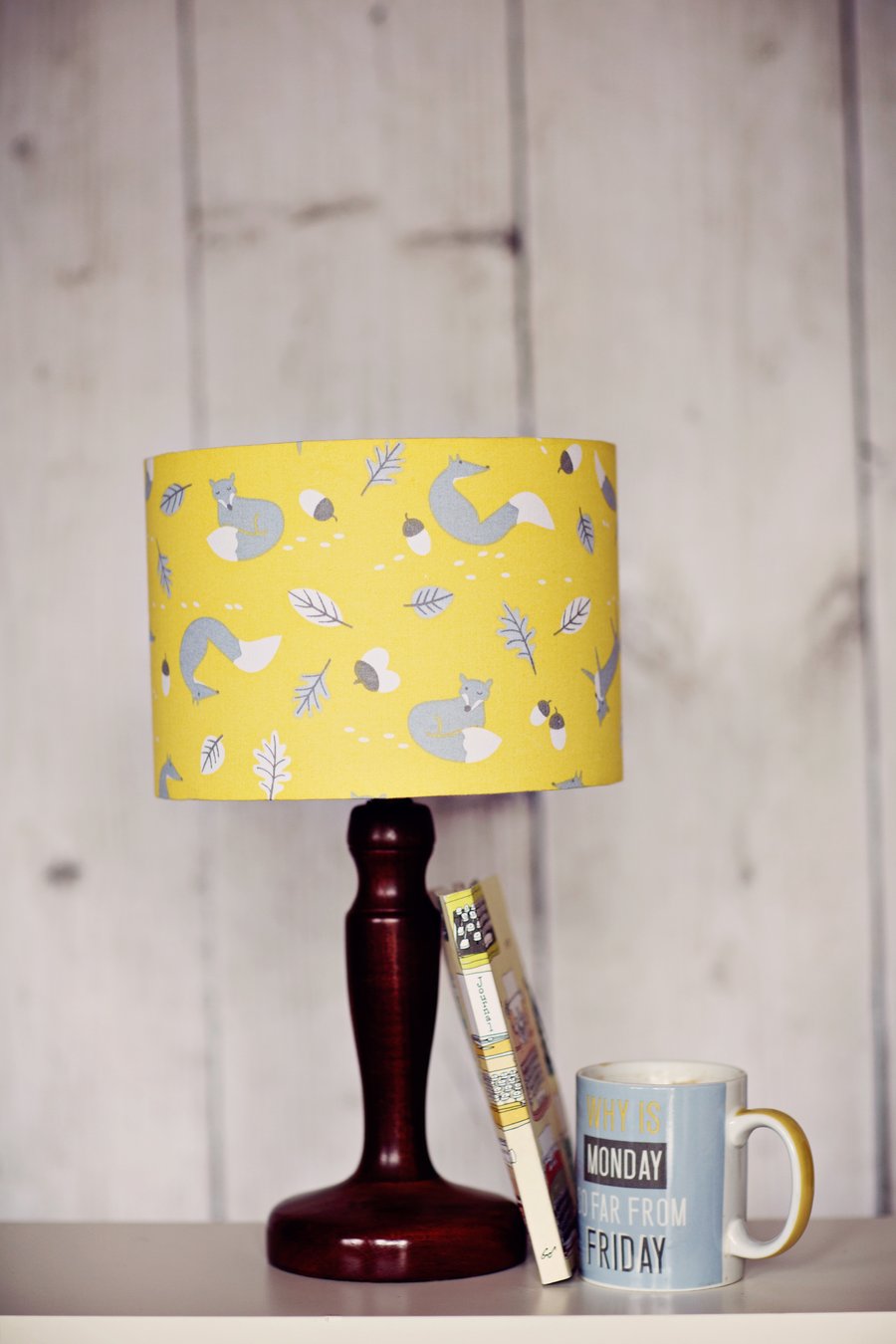 Yellow lampshade, Fox Lamp shade, Woodland lampshade, Drum Lampshade, Fox lamp