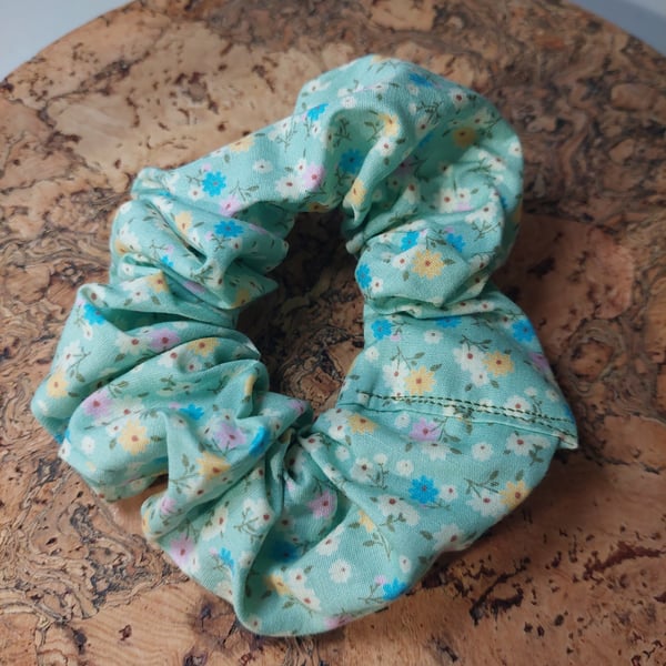 pale green and pastel flower scrunchie 