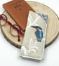 Soft glasses case with hand embroidered kingfisher