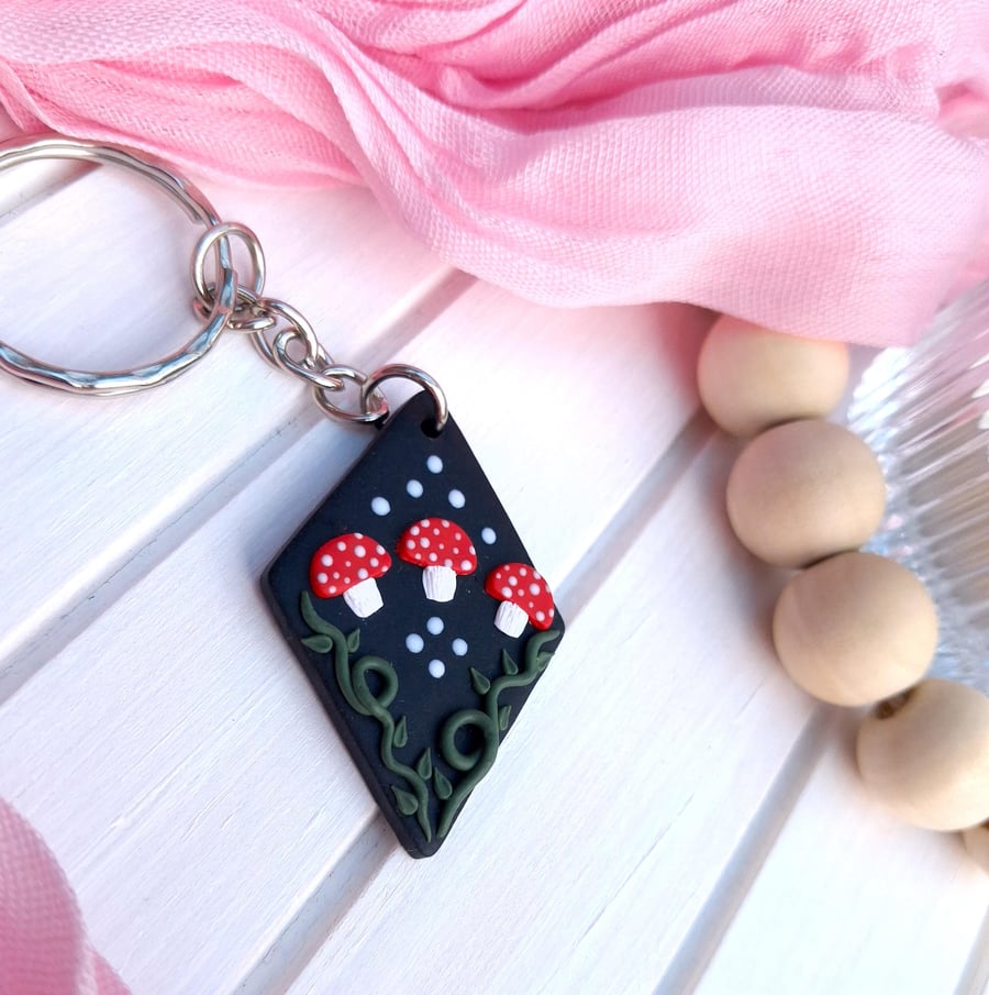 Red Mushroom and Vines Keyring, Cottagecore Accessories & Gifts
