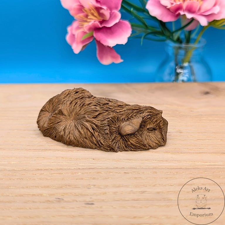 Abyssinian Guinea Pig Sculpture, Bronze Effect Polymer Clay