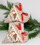 CHRISTMAS ROBIN HEART DECORATION - cream ribbon, dotty and mini-check - Image 3