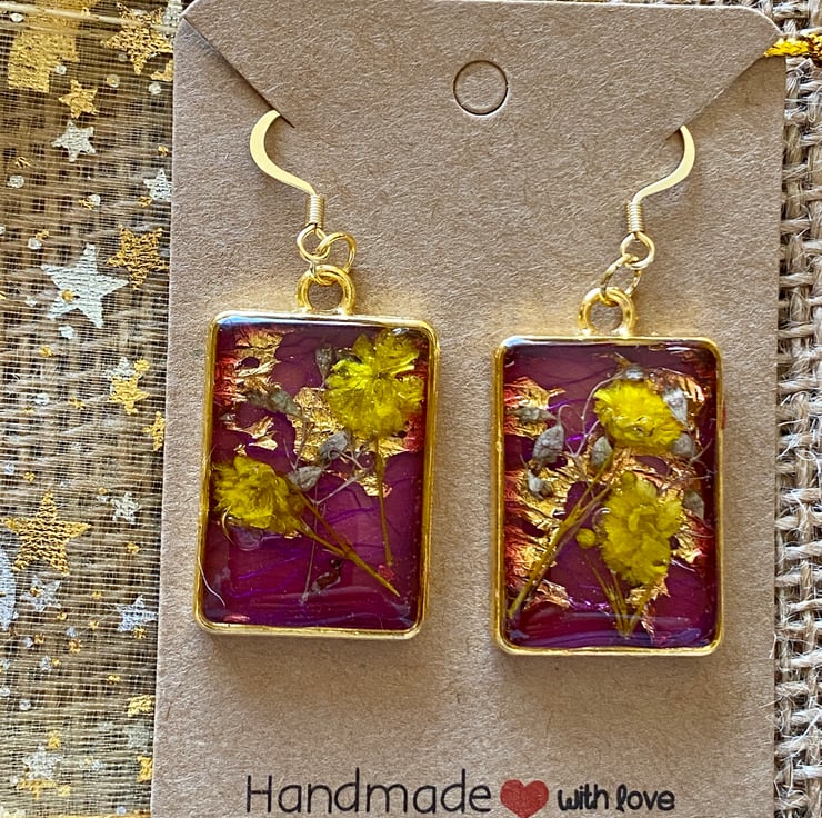 Handmade Rectangular Earrings With Yellow Flowe... - Folksy