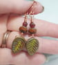Rustic autumnal Czech bead and dogwood leaf earrings - Image 5
