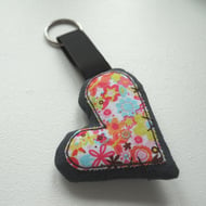 applique embroidered heart keyring key fob hanging decoration BRIGHT FLORAL