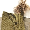 Hand Crocheted Jute Tote Bag - Olive Green