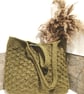 Hand Crocheted Jute Tote Bag - Olive Green