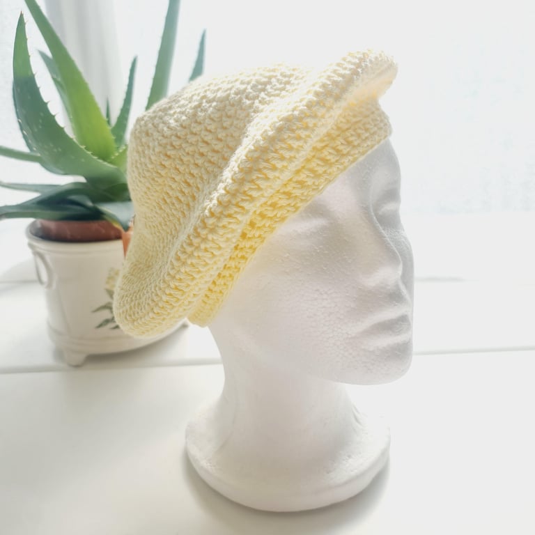 Pastel Yellow Cotton Beret Hat 