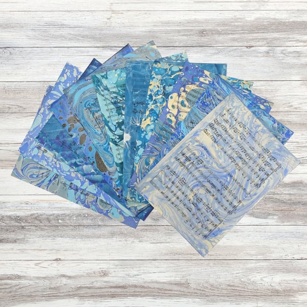  Mixed pack blue marbled ephemera craft pack Free UK delivery