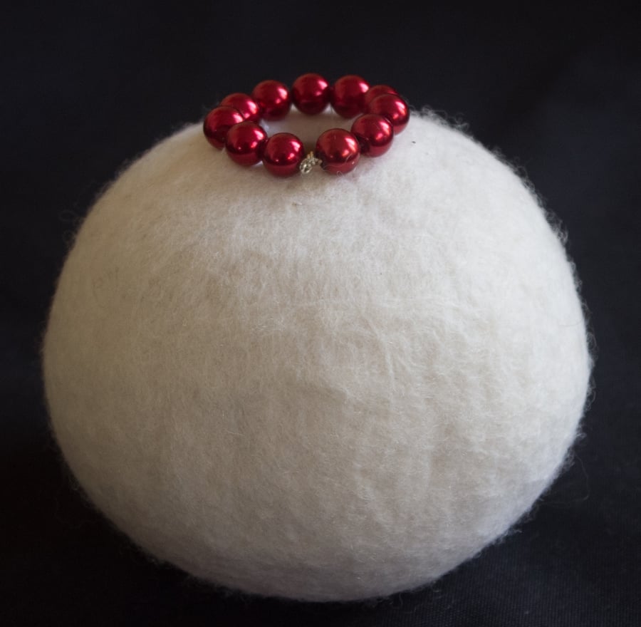  Red beaded White Wet Felted Bowl. Ideal Christmas Decoration Lorna Soar