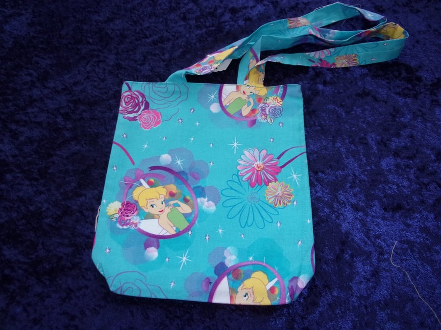 Turquoise Fabric Bag with Tinkerbell