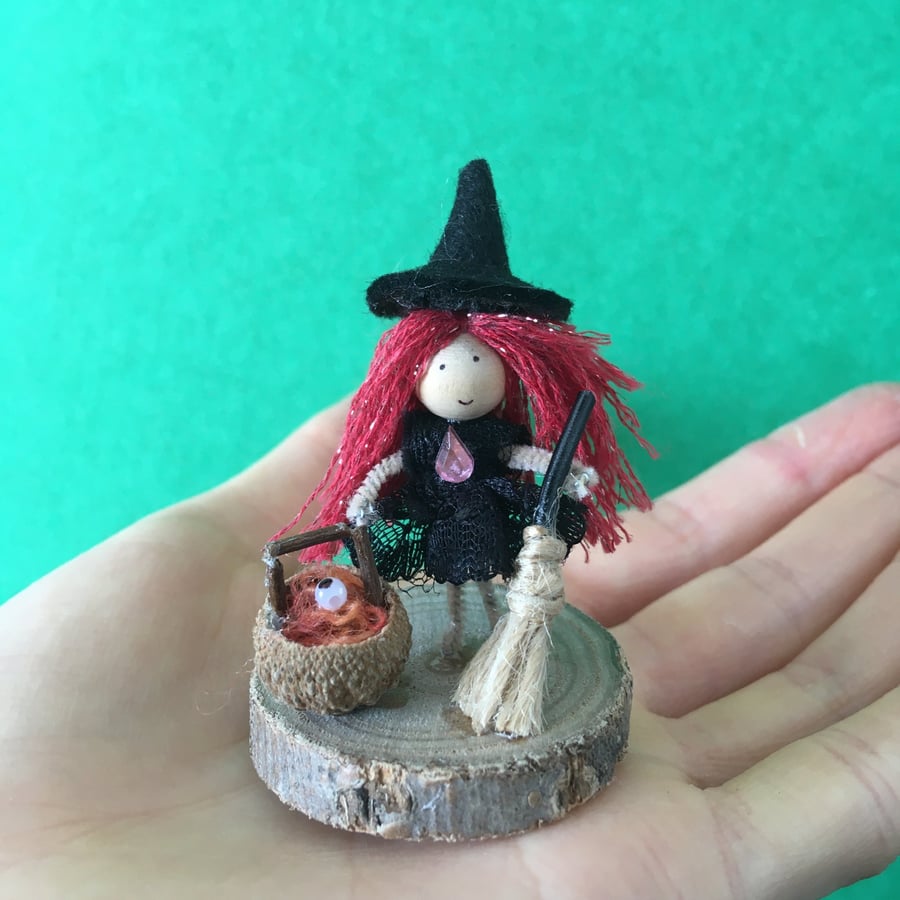 Very Tiny Red Witch Decoration, Witch Doll Ornaments