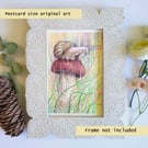 A snail on a mushroom, small original drawing, letterbox art gift