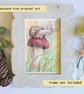 A snail on a mushroom, small original drawing, letterbox art gift