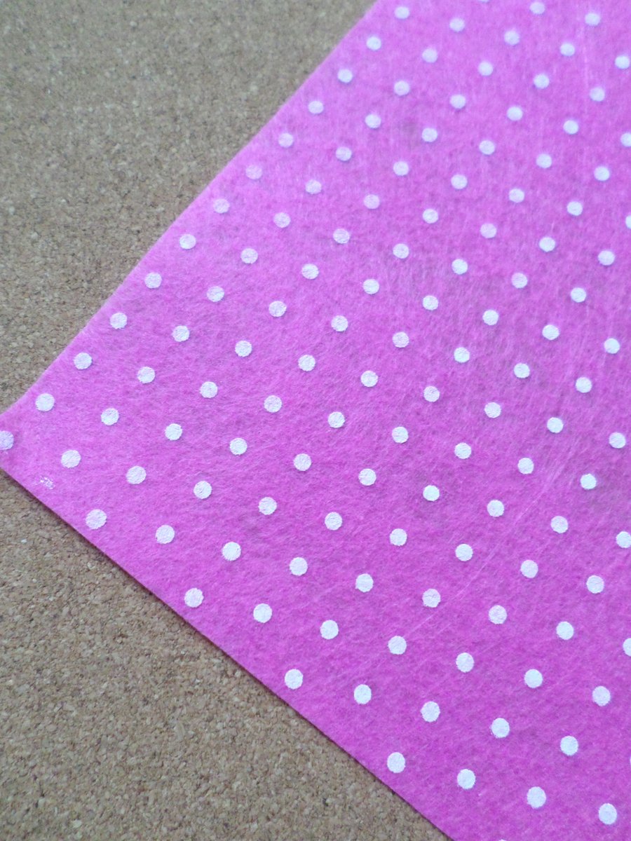 1 x Printed Felt Square - 12" x 12" - Polka Dot - Bright Pink