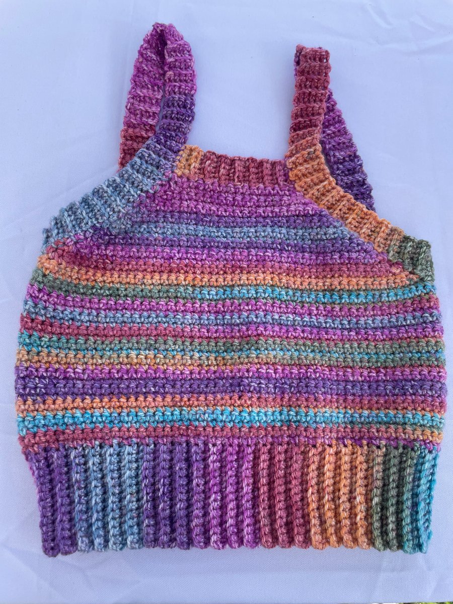 Multi-Coloured Hand Crocheted Summer Crop Top - Small