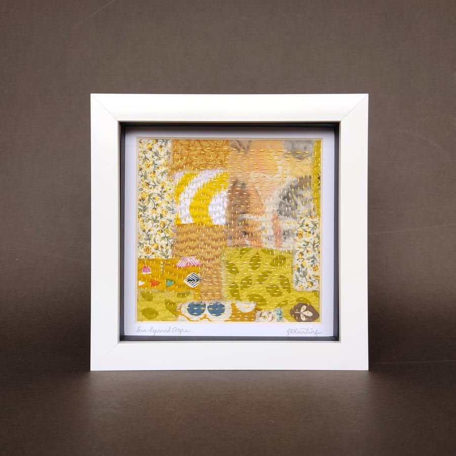 "Sun-Ripened Crops" - Wall Art. Square Frame. Embroidery. Original Autumn Decor.