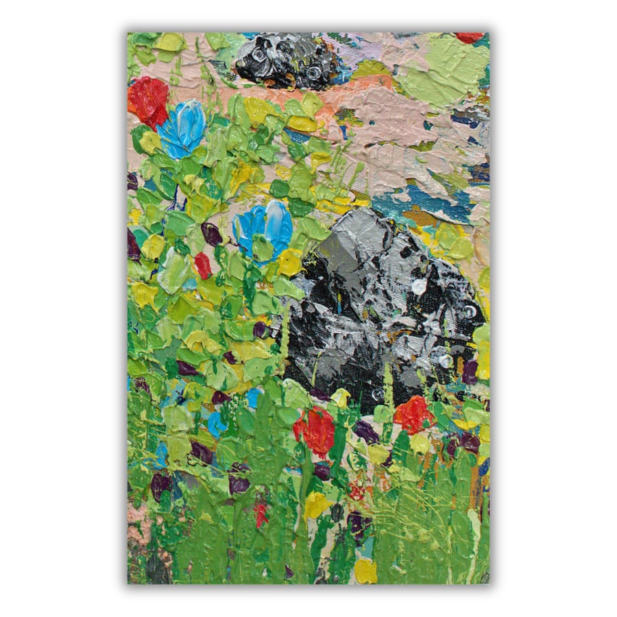 A small acrylic painting - rocks - wildflowers - letterbox gift - textured art
