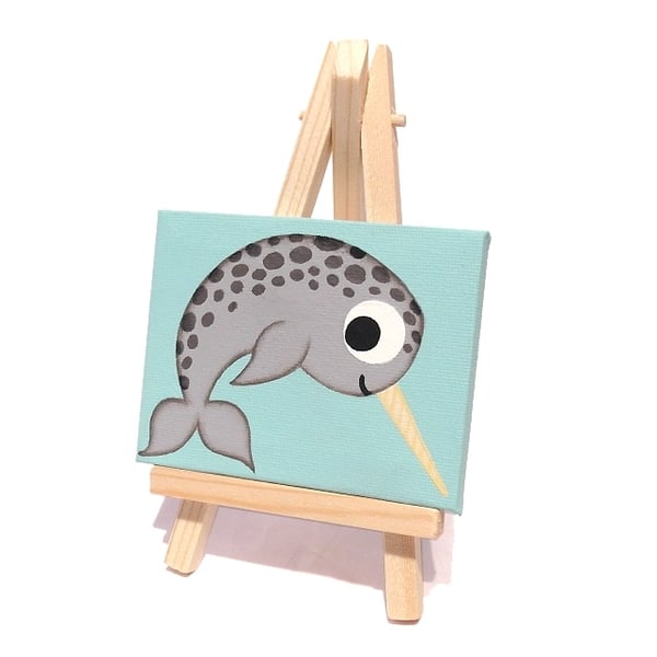 Narwhal Miniature Acrylic Painting - original art of cute sea creature