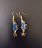 Celestial dark blue and gold cat and star dangle earrings (sun pattern) - Image 3