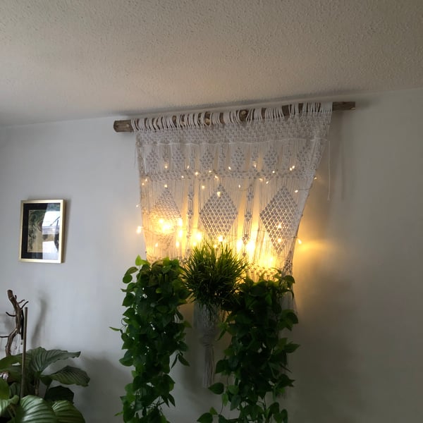 Macrame and pine tree plant holder wall hanging