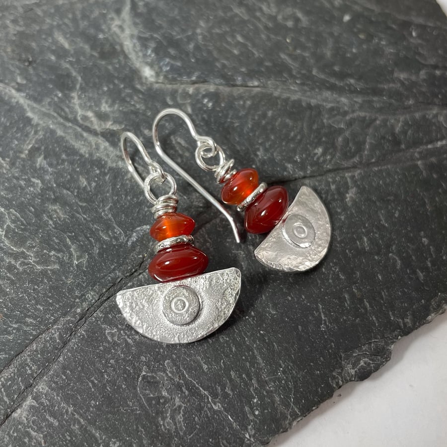 Silver and carnelian Ulu blade earrings