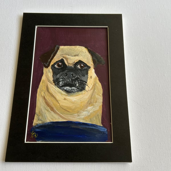 Pug portrait original painting 5x7" 