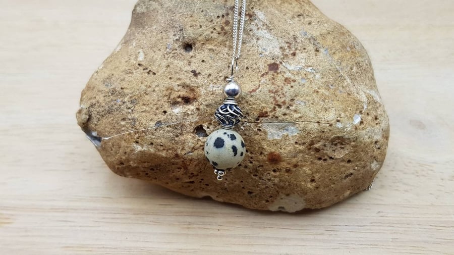 Minimalist Dalmatian jasper pendant. Reiki charged jewellery