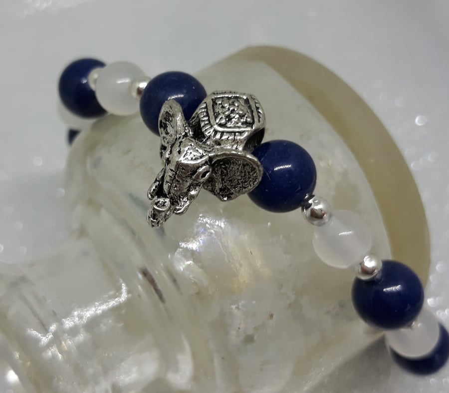Gemstone beaded bracelet with elephant