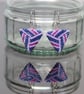 Tri Colour Flat Triangle Beaded Earrings in Purple and Blue - Image 3