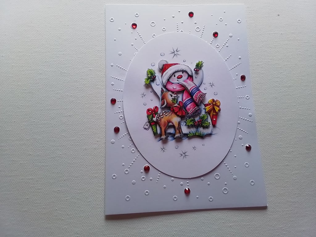 Christmas card. Embossed card. Decoupage card. Ref 239