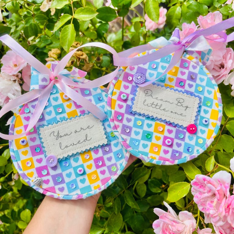 Personalised Pastel Heart Keepsake Hoops - "You Are Loved" "Dream Big" Keepsakes