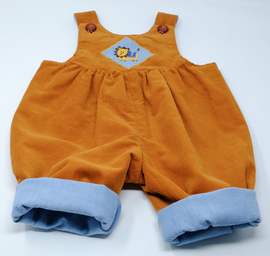 Orange Reversible Baby Dungarees 3 - 6 Months