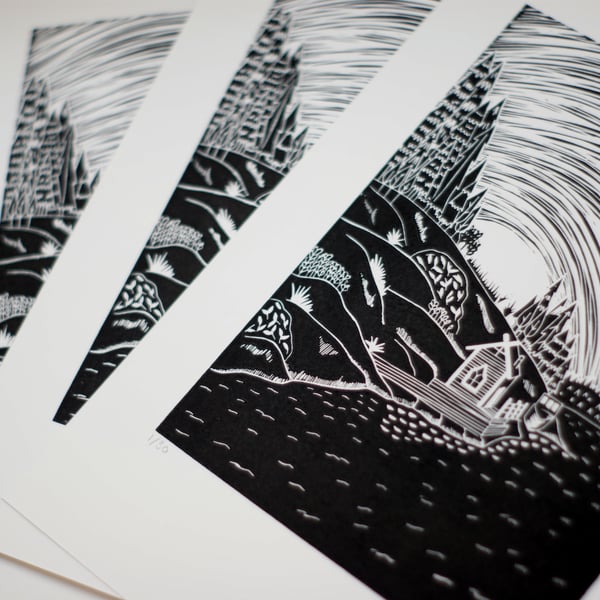 SALE Archipelago 3 Scandinavian Swedish Island Lino Print 