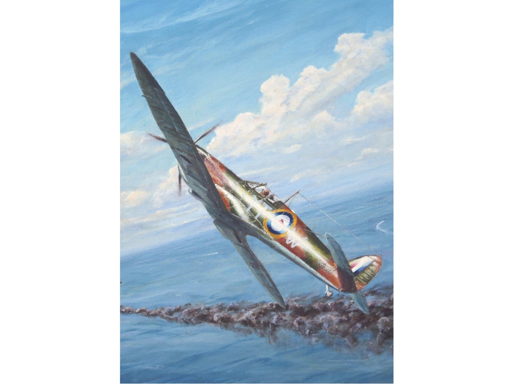 SPITFIRE Aeroplane Greetings Card- Aviation Fine Art Card- 7x5 Card Blank Inside