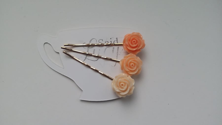 Spring bobby pins collection creams and peach flower clips