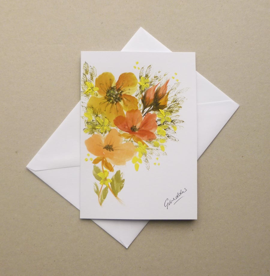 greetings card blank hand painted flowers and  original art ( ref F 894 A3 )