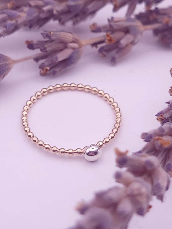 Skinny Gold Filled Ring with Sterling Silver Bead