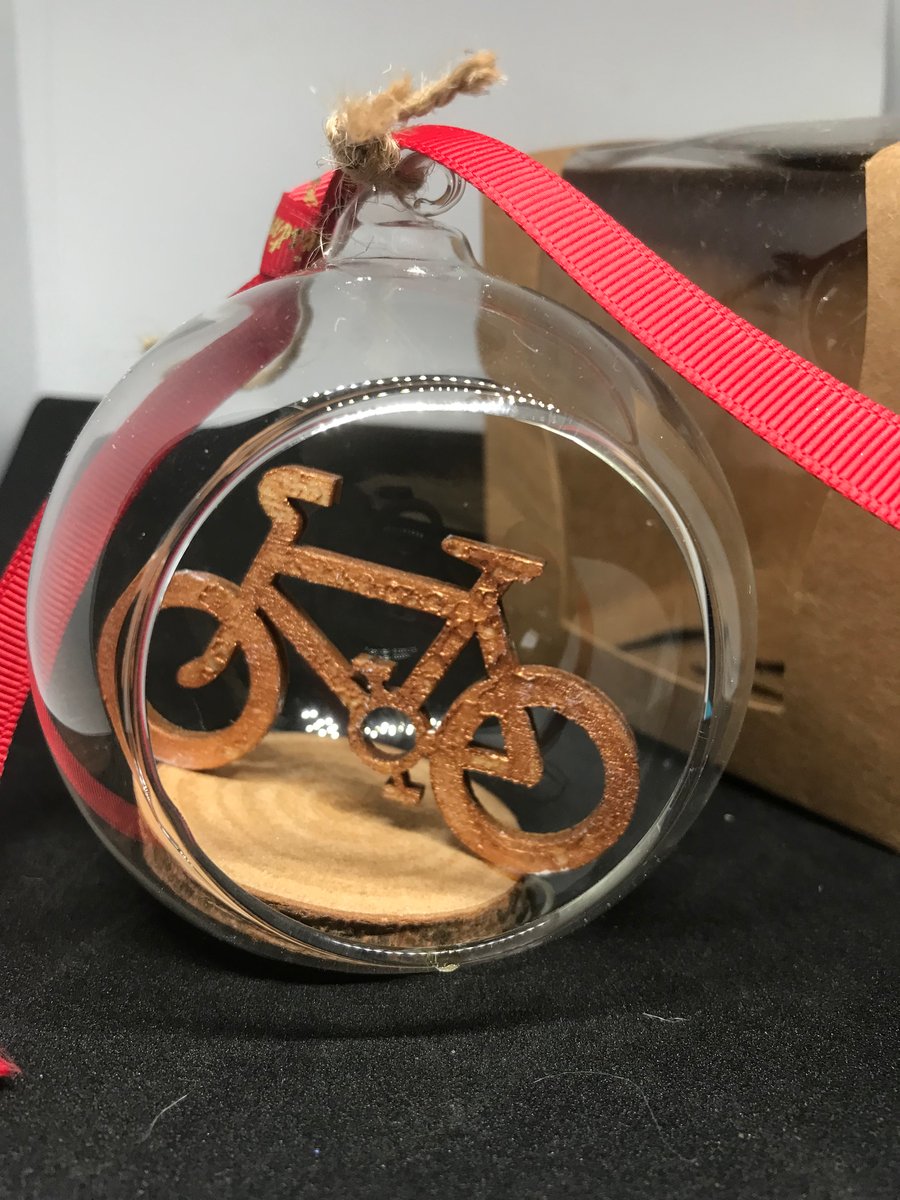 On Your Bike Glass and Wood Bauble