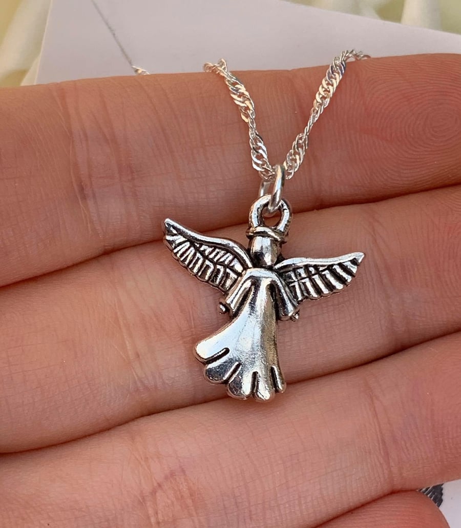 Guardian Angel Pendant on a 925 Sterling Silver Chain 
