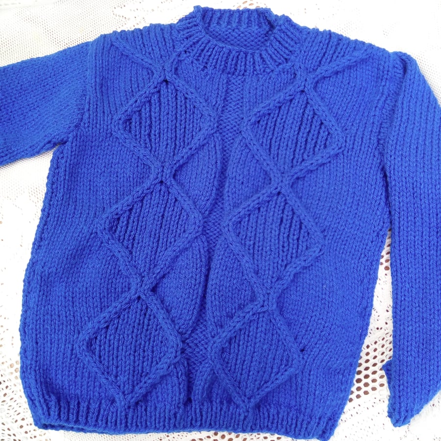 Children's Hand Knitted Chunky Cabled Double Diamond Patterned Jumper
