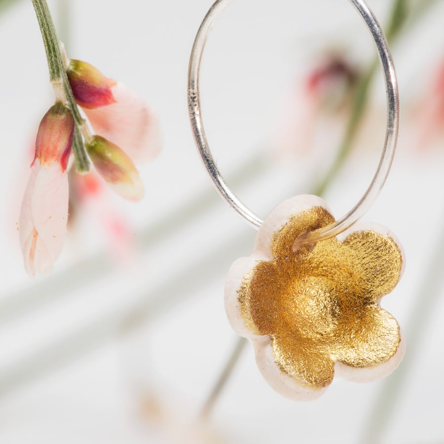 Porcelain Single Blossom Earrings - gold