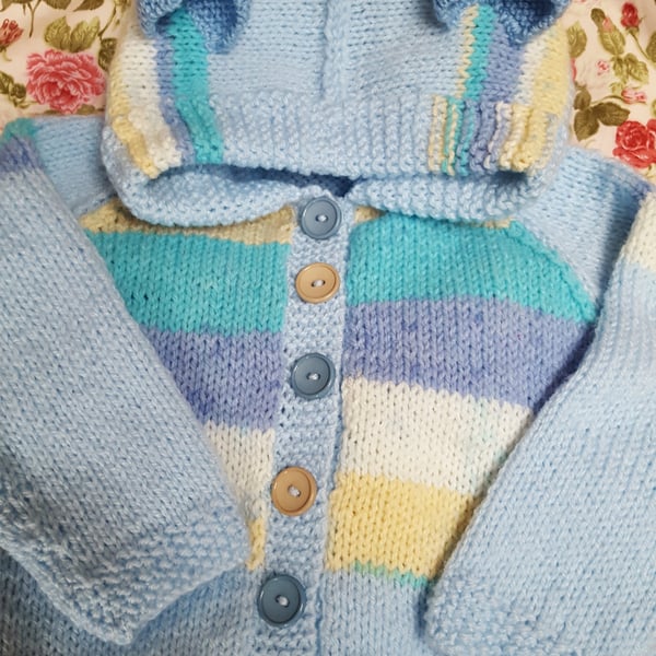 Hand knitted Blue Ted Baby Hoodie