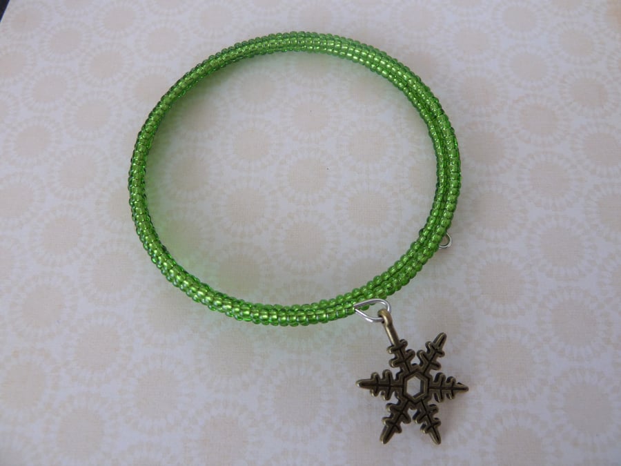 green snowflake wrap bracelet
